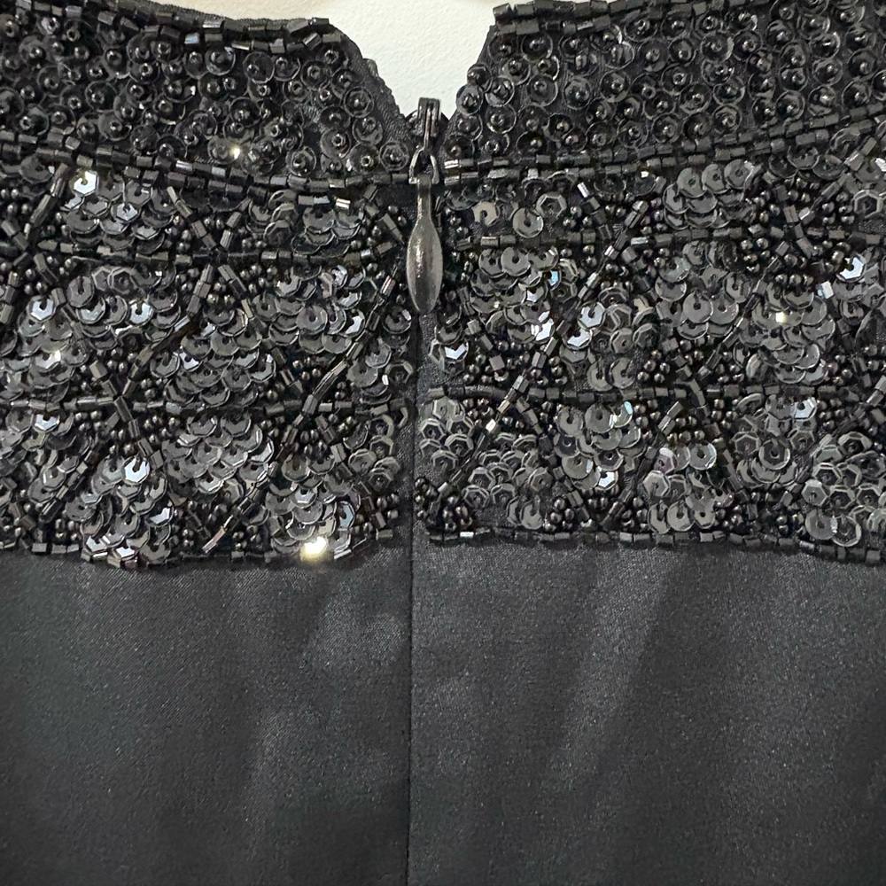 VIE by Victoria Royal / Black Silk Hand Beaded Dress /long sheer sleeves - Picture 3 of 16